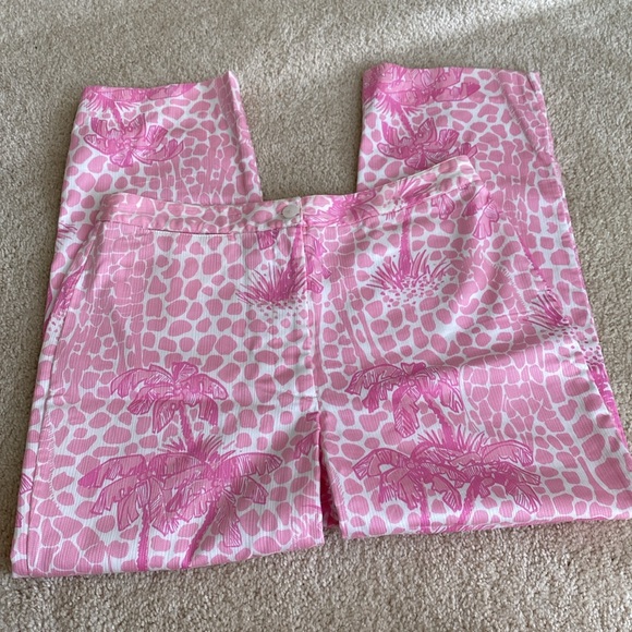 Vintage Lilly Pulitzer pink palm tree high rise cropped pants, 6 - Picture 2 of 13
